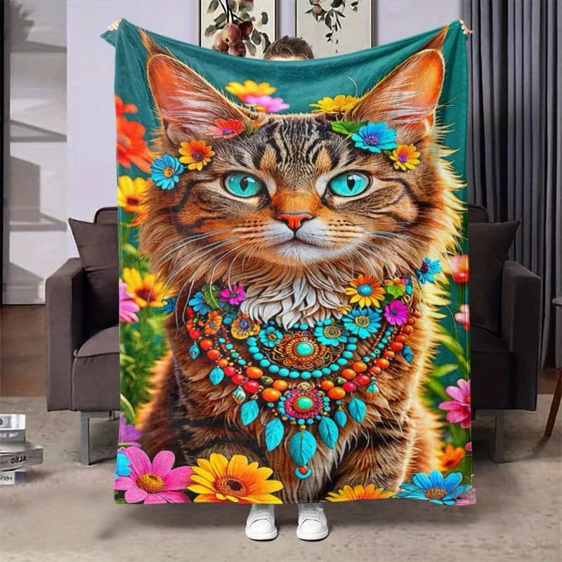 Whimsical Cat Garden Blanket Reversible Flannel Throw for Pet Lovers AllSeason Comfort Feline Fantasy Gift