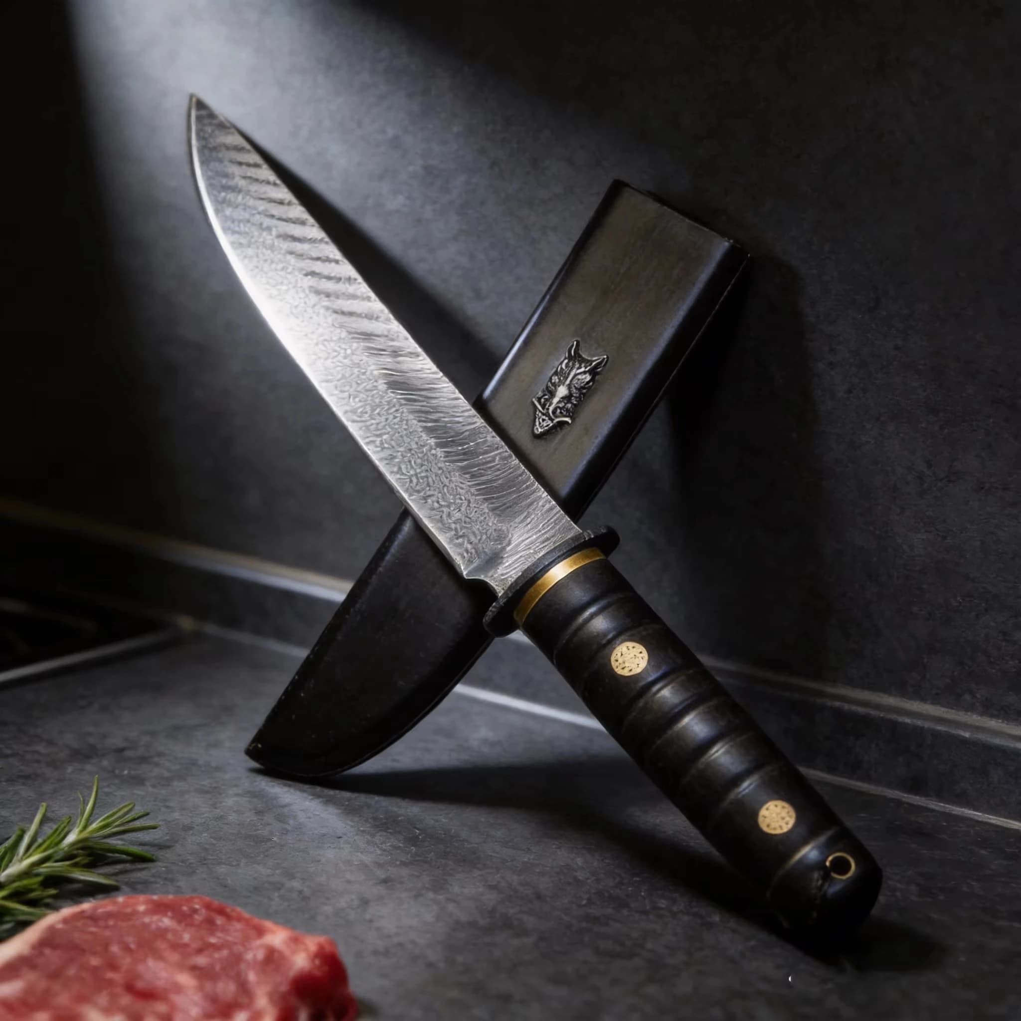 Damascus Steel Knife, Professional Kitchen Knife, Ebony Handle, High-hardness Straight Knife, Kitchen Accessory, Japanese Knife