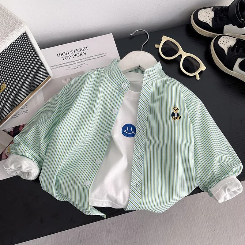 2025 Nuovi bambini a righe sottili ragazzi top a maniche lunghe giacca cardigan primavera e autunno bambini camicie a maniche lunghe