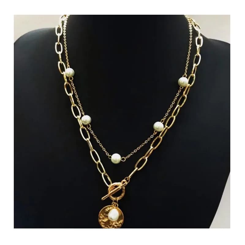 Nuova Collana da Donna con Ciondolo a Moneta di Perle, Catena per Maglione Elegante
