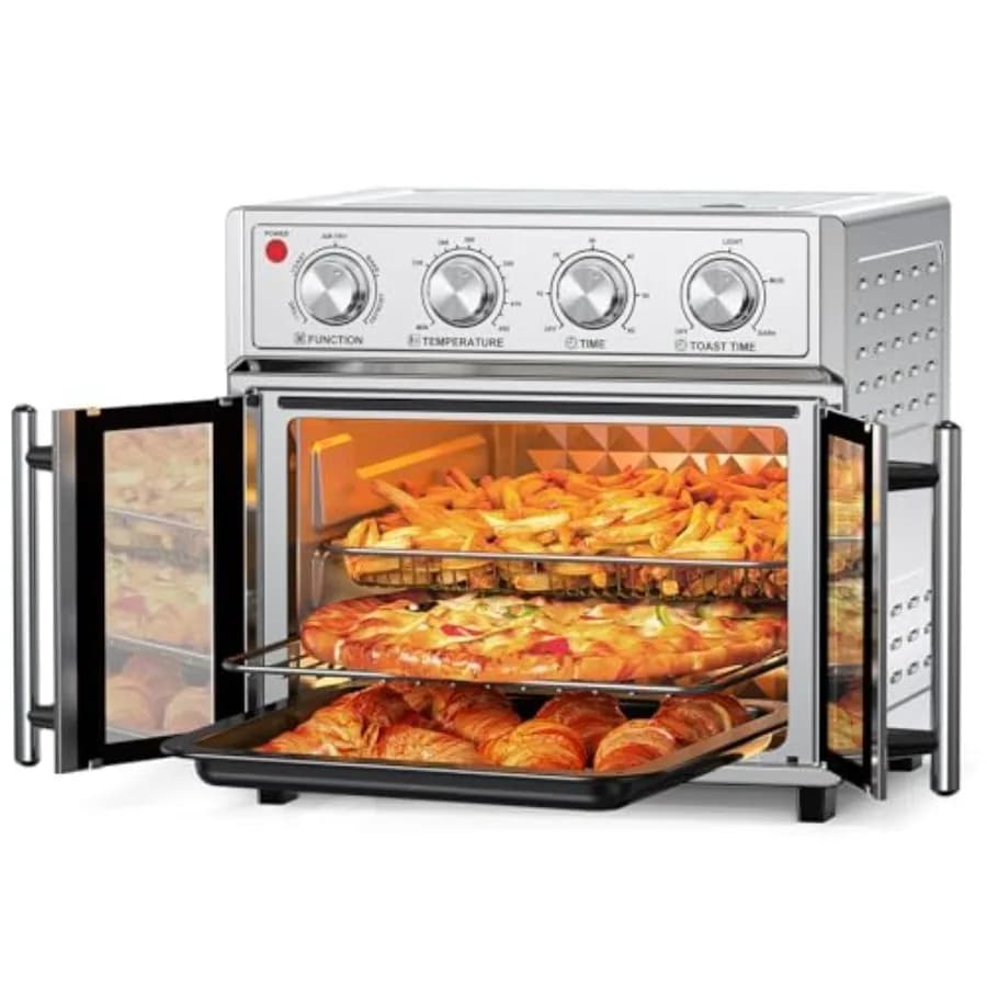 Forno a Convezione Multifunzione da 27,5 Litri con Funzione Friggitrice ad Aria, 6 Fette, Porta Francese, 1700W, per Friggere, Tostare e Grigliare
