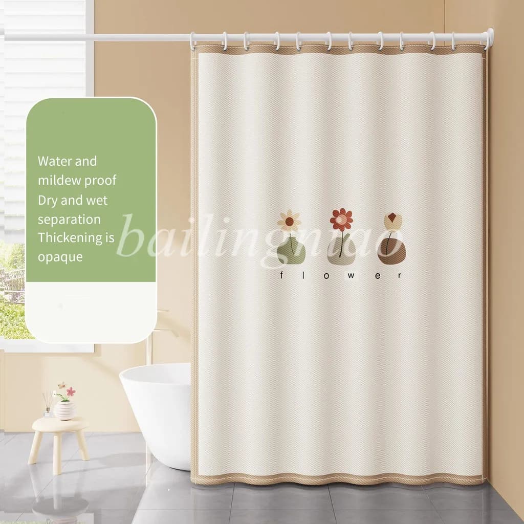 Tenda da doccia minimalista con motivo floreale Design beige e marrone Impermeabile resistente al muffa per la privacy Migliora il tuo spazio
