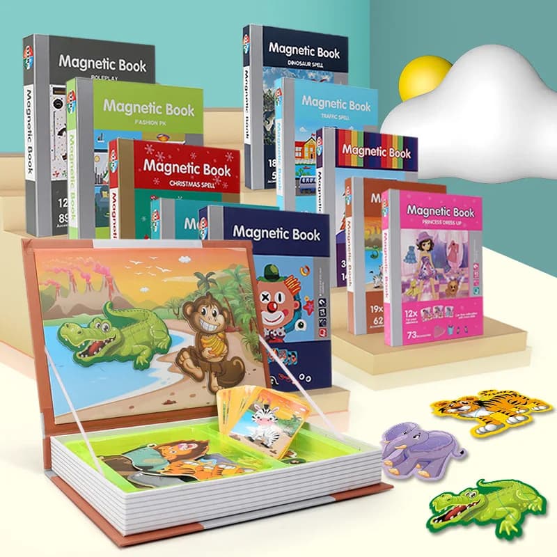 Libro magnetico per cartoni animati Giocattolo per bambini Puzzle Mix and Match Gioco con scatola Giochi educativi avanzati Montessori Regalo per bambini