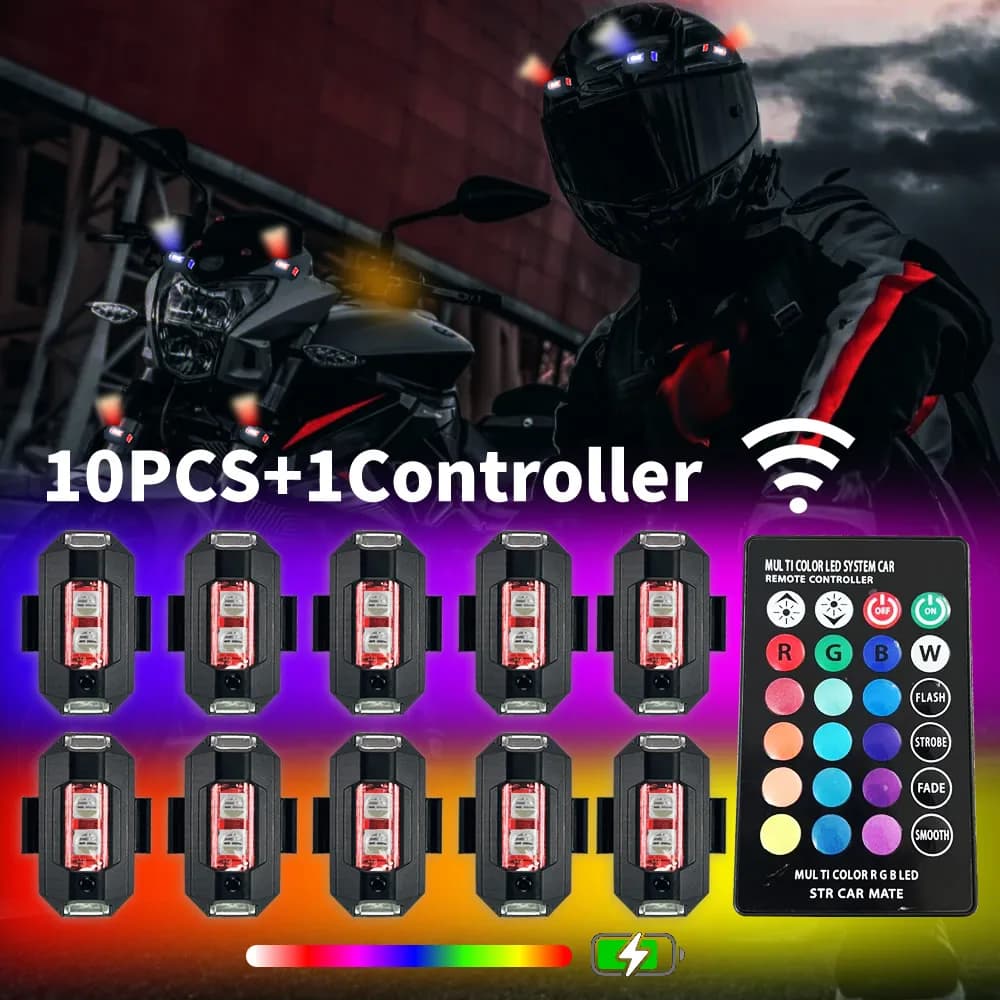 illumina le luci stroboscopiche per aerei a LED RGB notturne per motocicli, aeroplani ed elicotteri, auto. Controlla il colore facile, ricarica