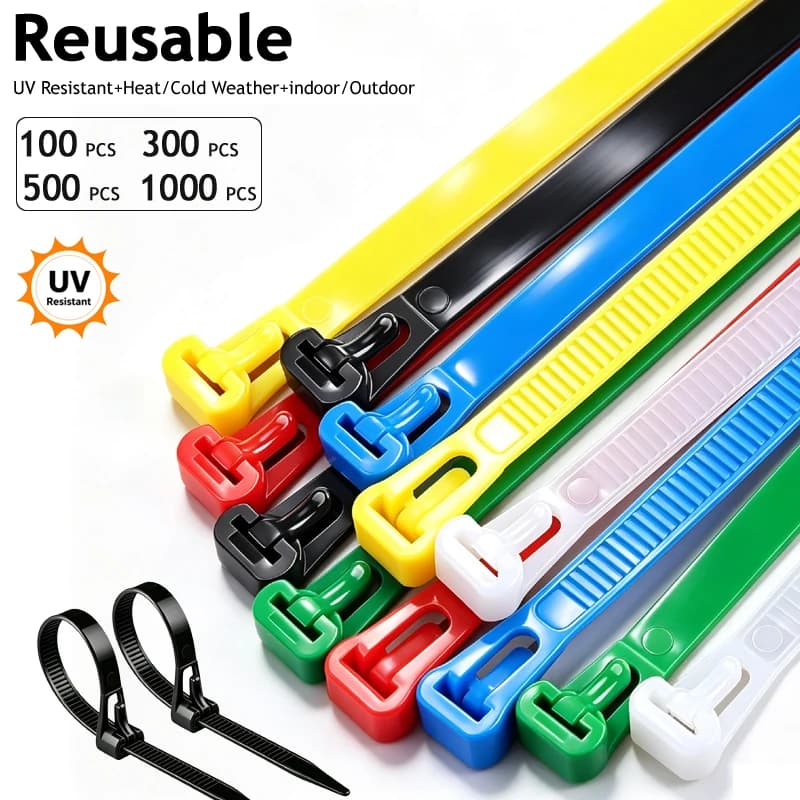50/300/1000pcs Nylon Cable Ties UV Resistant Wire Ties Reusable Plastic Ties Releasable Fasteners for Workshop Office Organizing