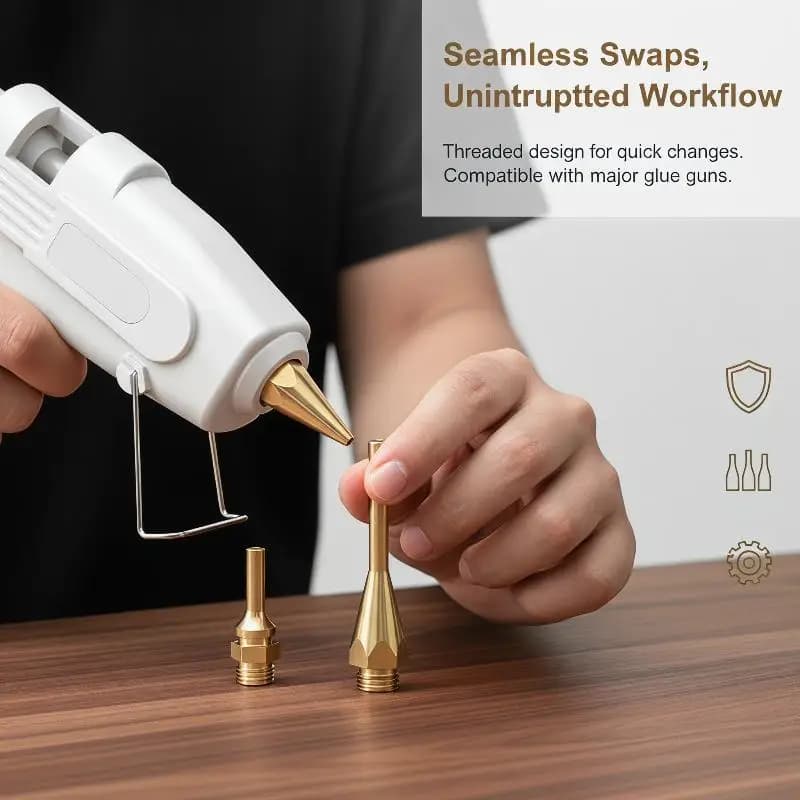 Brass Hot Melt Glue Gun Nozzles Heat Resistant Non Stick Replacement for DIY Crafts Card Making Home Repairs