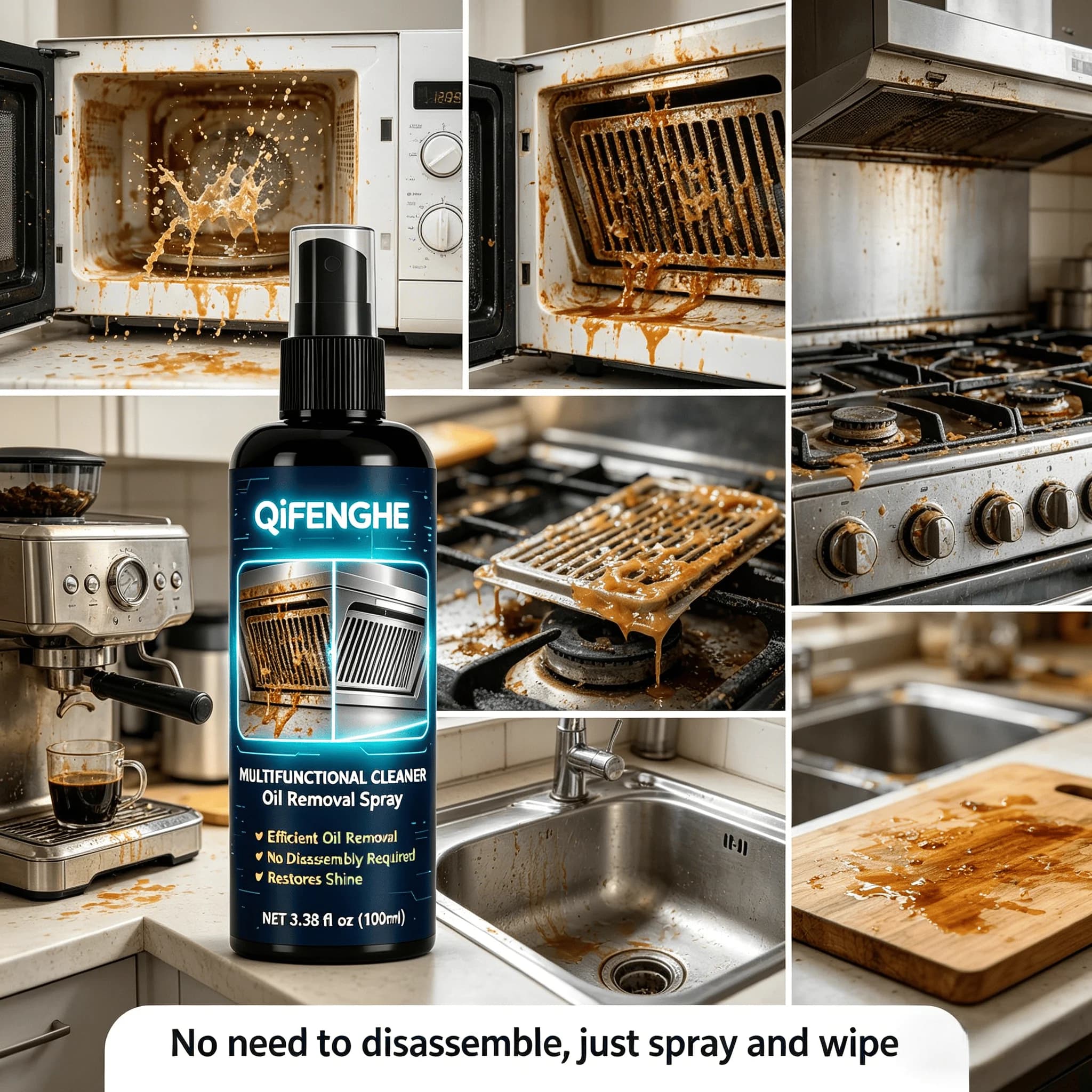 Spray Sgrassante Multiuso per Forno, Piano Cottura e Friggitrice ad Aria - Non Richiede Smontaggio - Ripristina la Lucentezza Come Nuovo