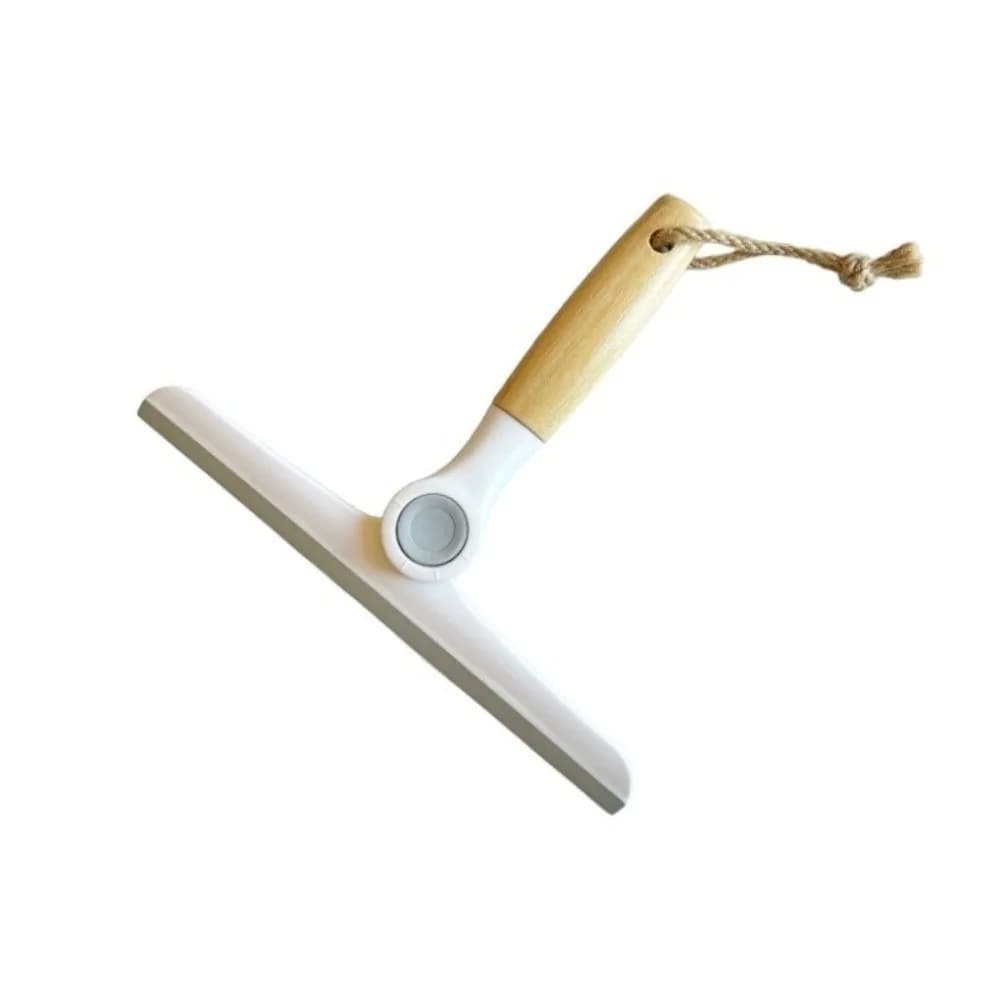 Tergivetro Rotante Antigraffio con Manico in Legno, Tergicristallo in Silicone Morbido, Pulitore Manuale per Rimozione Acqua, per Bagno e Specchio