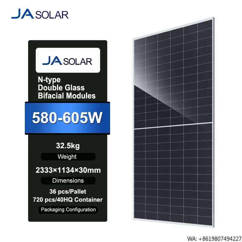 JA Solar JAM72D40 LB 580W-605W Mono 16BB 144 Half-Cell N-type Bifacial Dual-Glass Solar Panel for Home&Commercial Use