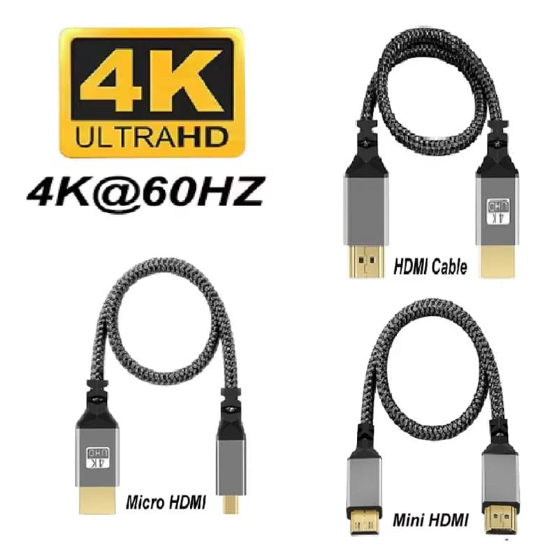 Cavo compatibile HDMI 4K 60Hz Micro HDMI Mini HDMI 4K 60HZ Cavo intrecciato in nylon Cavo di prolunga HDMI per Tablet PC TV Camera HDTV