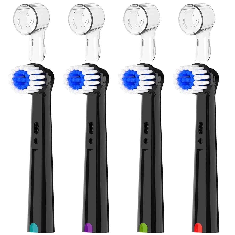 4 spare heads Sensitive Care with 4 protective caps for toothbrush heads compatible with Oral B electric toothbrush