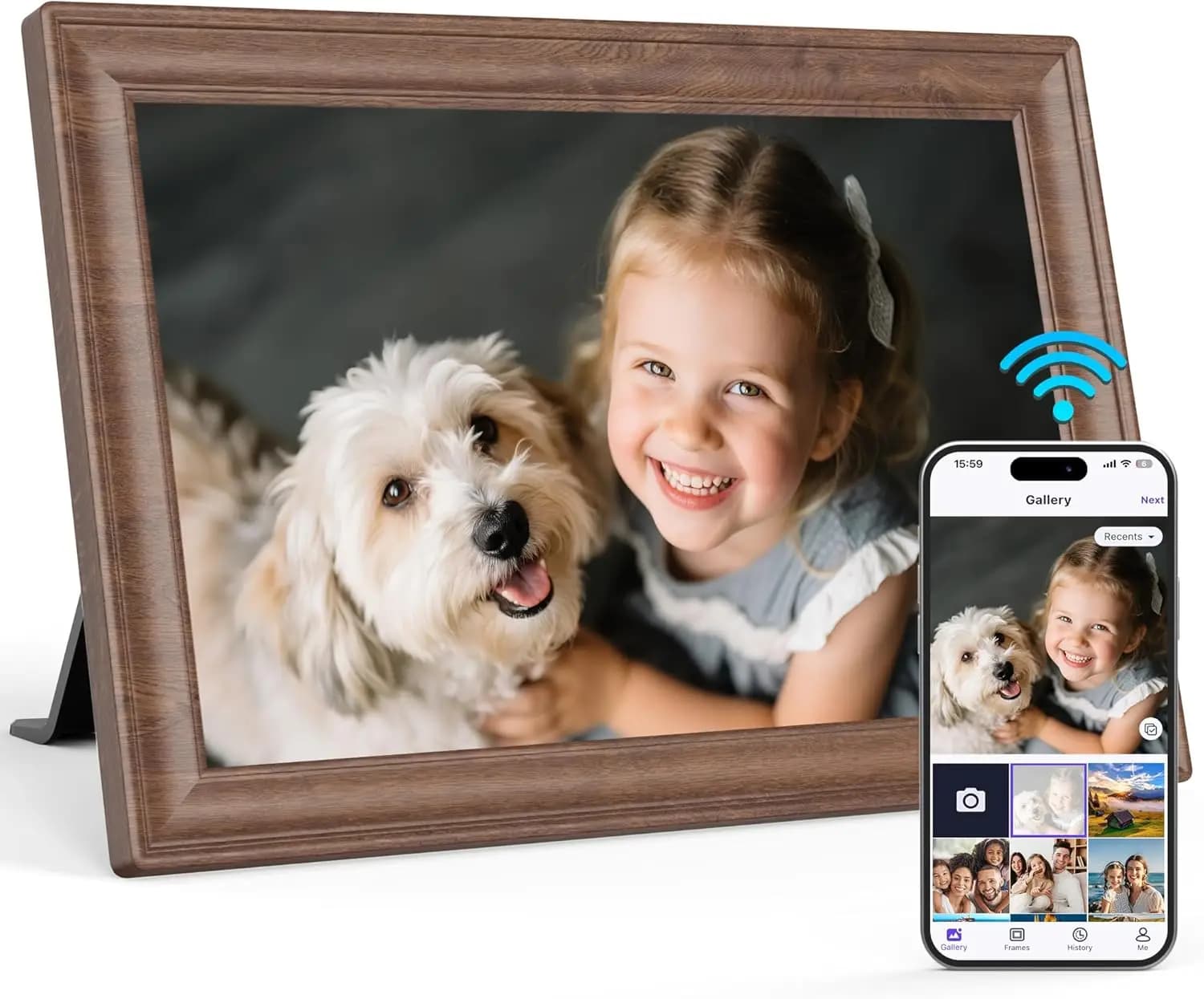 Cornice Digitale WiFi da 10.1 Pollici con Schermo Touch IPS da 32GB, Condividi Foto/Video Istantaneamente Ovunque, Regalo per la Famiglia