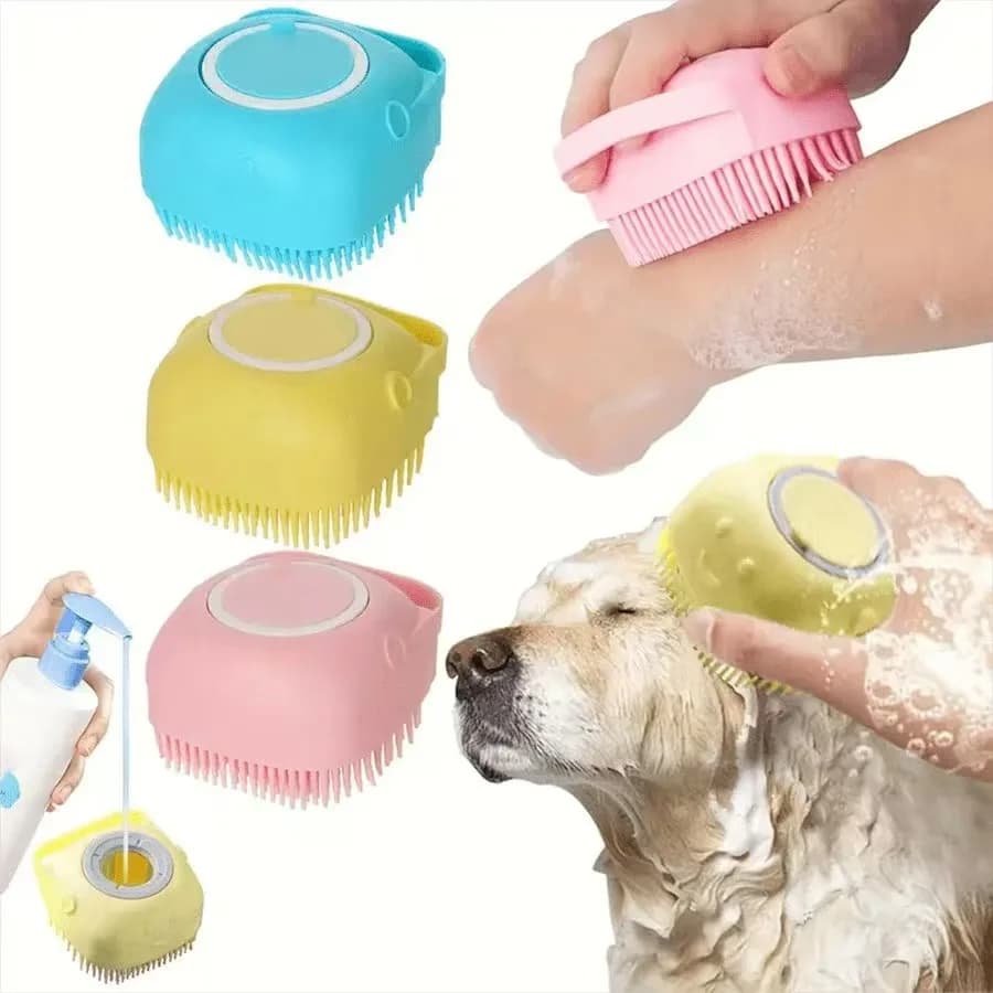 Spazzola per Shampoo per Cani 2.7oz 80ml, Pettine Massaggiante per Gatti, Spazzola per Toelettatura e Bagno, per Pelo Corto, in Silicone Morbido