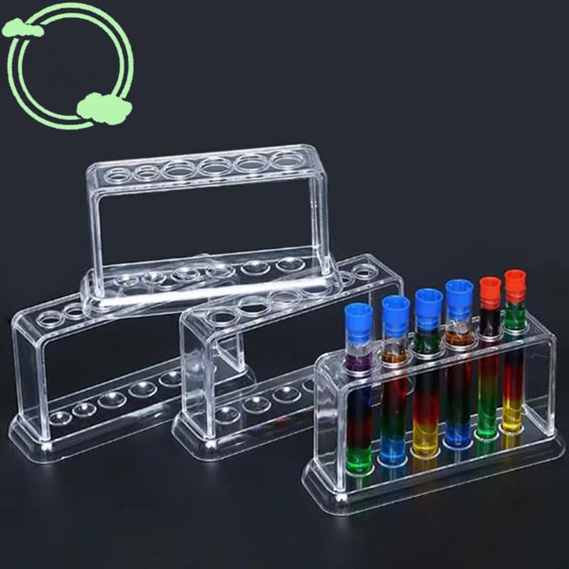 (BBQ4)1pc Transparent Plastic Clear Test Tube Rack 6 Holes Stand Lab Test Tube Stand Shelf 16.7*8*3cm