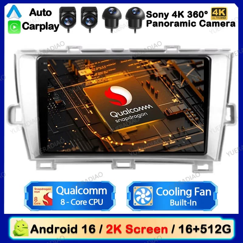 Android 16 Car Radio For Toyota Prius 3 XW30 2009 - 2015 Multimedia Video Player NAVI GPS Carplay Auto 4G LTE 5G WIFI QLED 2 DIN