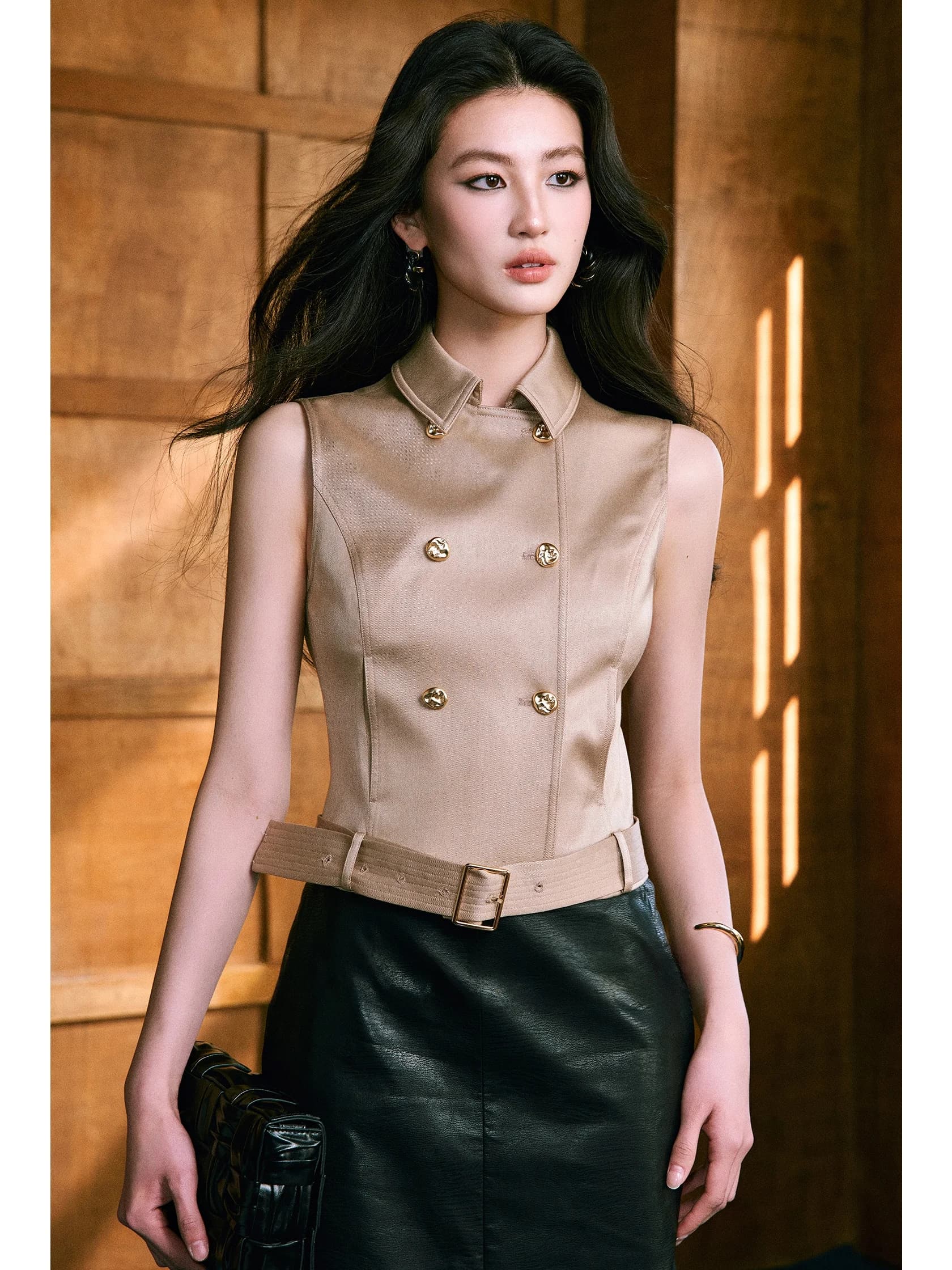 Wangxo Shiny Sensation Giacca a maniche corte con colletto staccabile in tessuto twill, stile da pendolare da donna, collezione primaverile