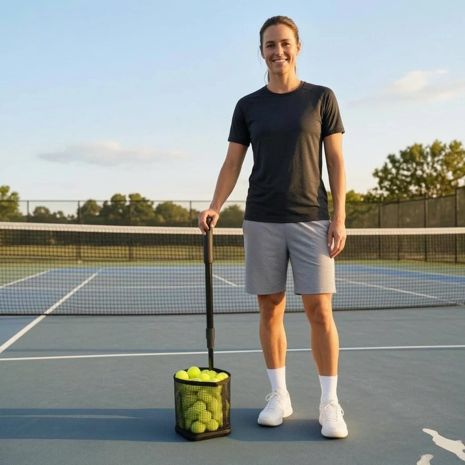 Pickleball Tennis Ball Picker Large Capacity Retractable Ball Picker Basket Pickleball Retriever Basket Easy to Set up for Court