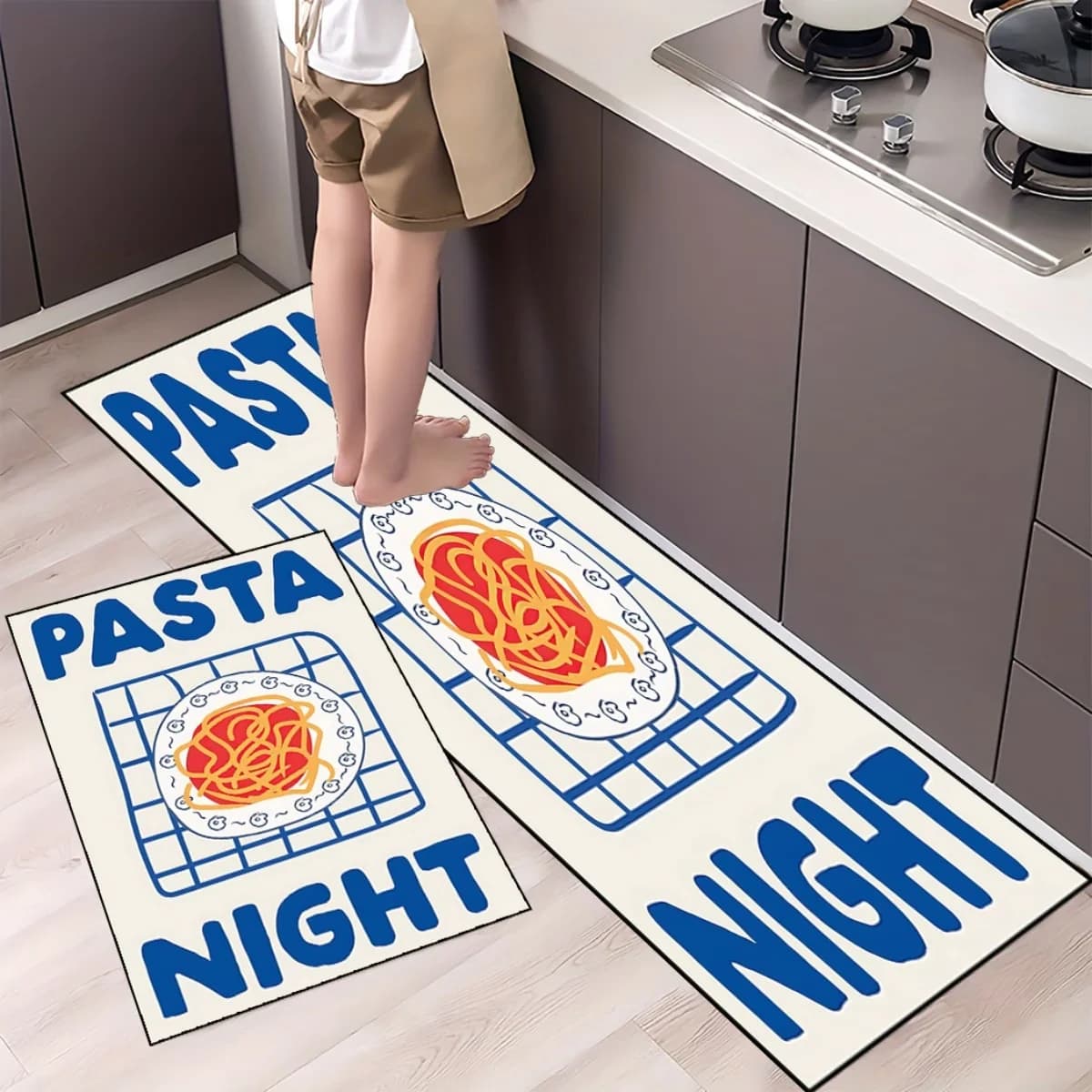 Tappeto Moderno Pop Art per Cucina con Stampa Spaghetti, Antiscivolo e Lavabile, per Corridoio e Arredamento Casa