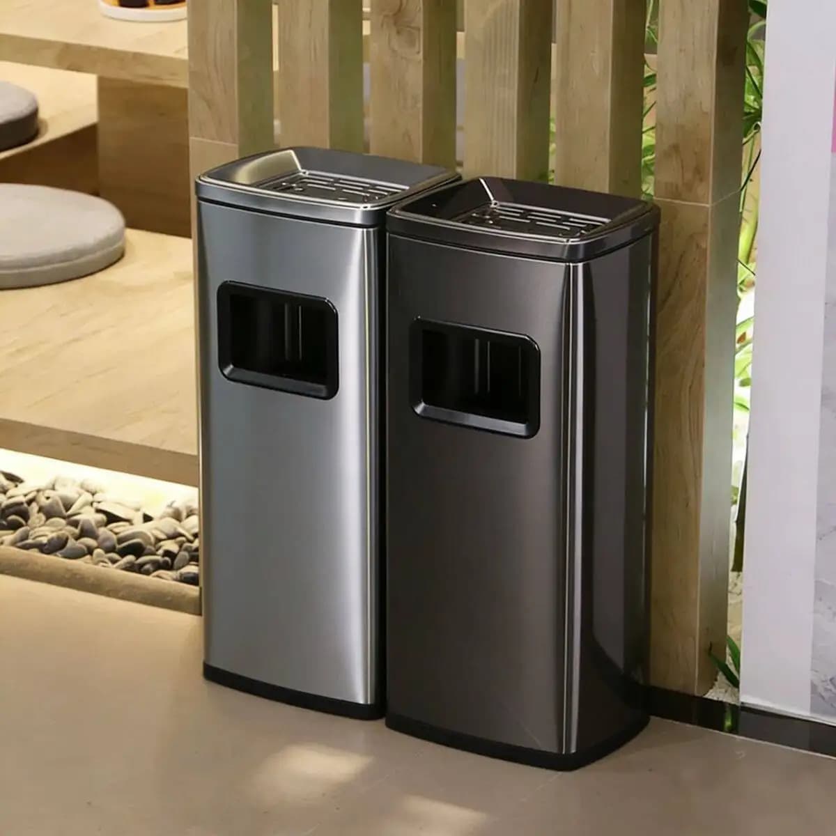 70x26x32cm Stainless Steel Commercial Trash Can with Ashtray for Outdoor Hotel Lobby Elevator Entrance Mall Waste Litter Bin