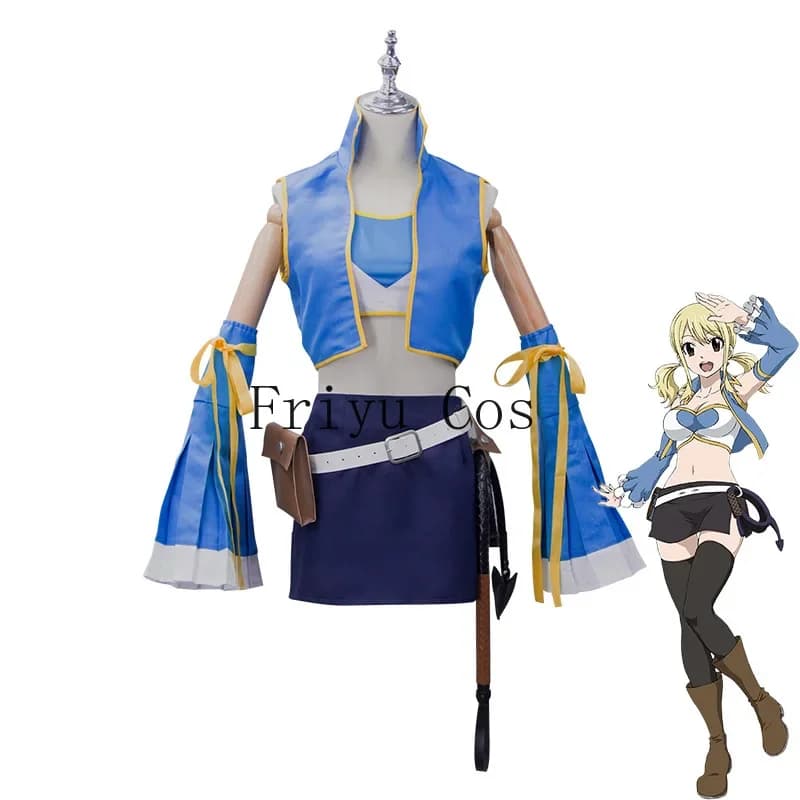 Anime FAIRY TAIL Lucy Heartfilia Costume Cosplay Donna Top Gonna Frusta Accessori Set Costume di Halloween