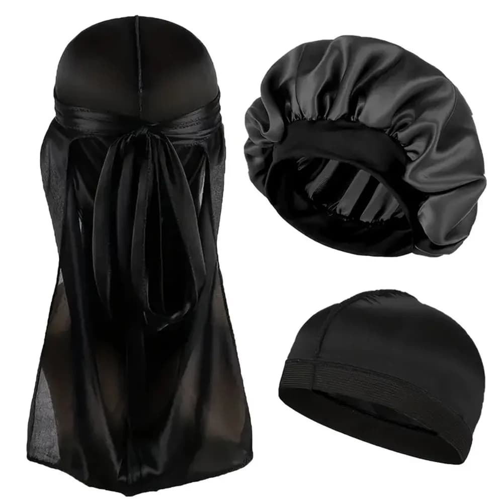Set da 3 pezzi, Durag, Cuffia e Cappelli a Cupola, Cuffia da Notte in Raso Elastico Tinta Unita, Cappelli da Pirata Leggeri