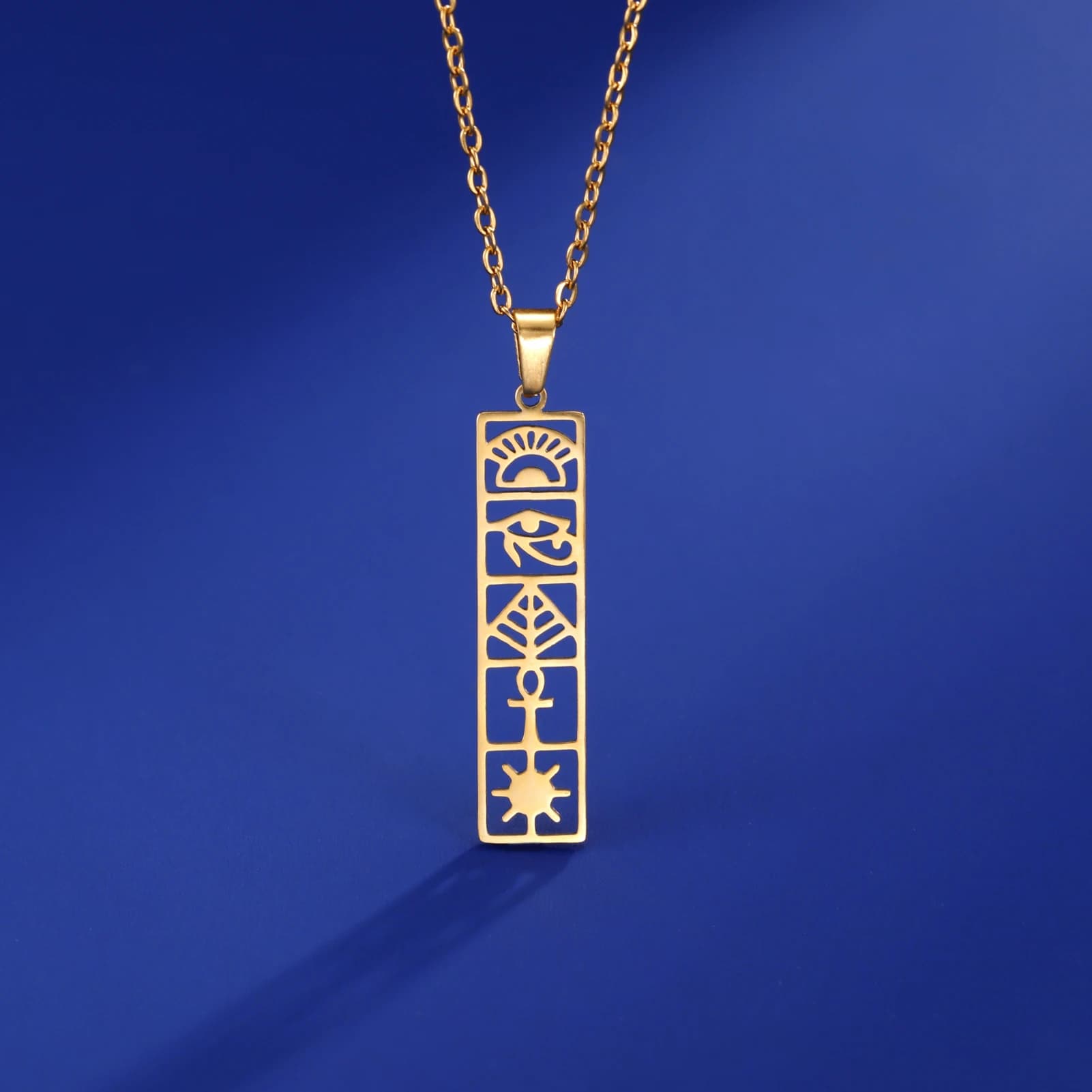 Skyrim Egyptian Ankh Hieroglyphs Necklace Stainless Steel Eye of Horus Neck Chain Ancient Egypt Cartouche Jewelry for Women Men