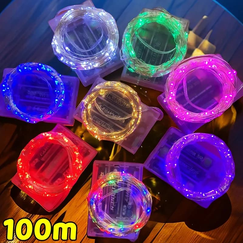 Luci a corda in filo di rame multicolore LED alimentate a batteria Stringa di illuminazione fata bianca calda per decorazioni per la casa per feste di Natale di nozze