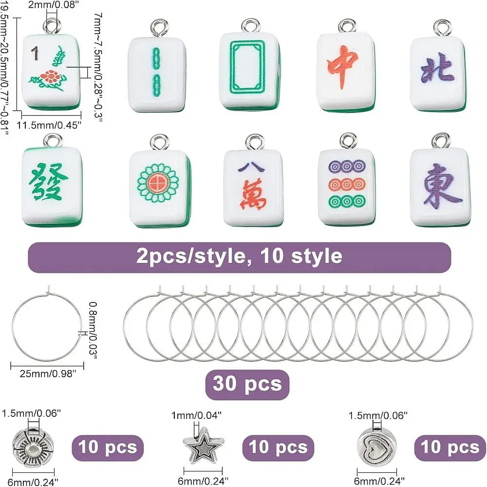 14 Style Resin Pendants with Iron Finding Imitation Mahjong Tiles Green Rectangle Mixed Color 19.5~20.5x11.5x7~7.5mm Hole: 2mm