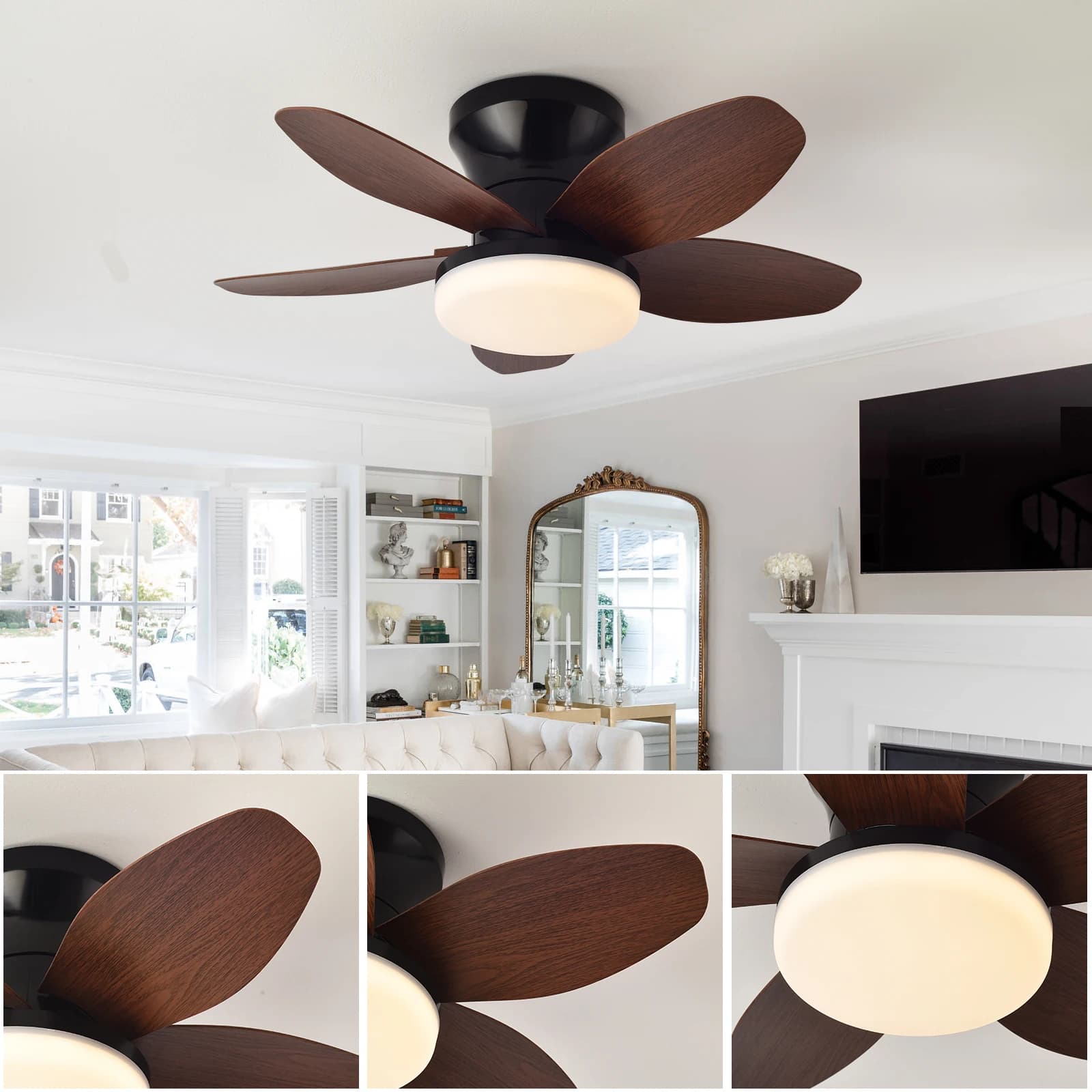 LED 52W ceiling fan light with remote control dimming function, suitable for living room, study room, home use, 85-265V