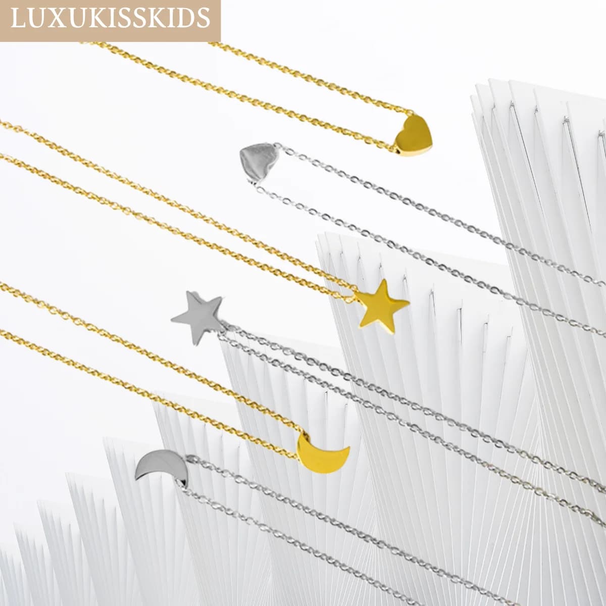 LUXUKISSKIDS Moon Star Steel Necklace Dainty Small Heart Pendant Minimalist Clavicle Necklaces for Women Boho Summer Jewellry
