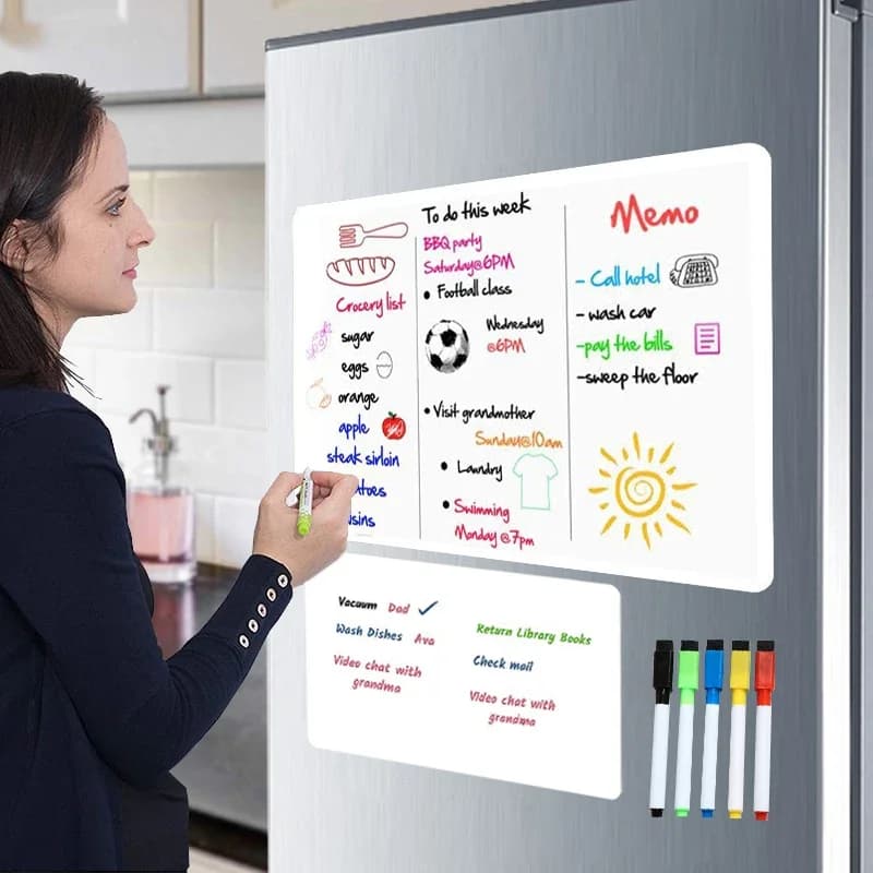 1 flexible magnetic sticker for whiteboard A3+A4 with erasable markers, refrigerator for kitchen expenses list