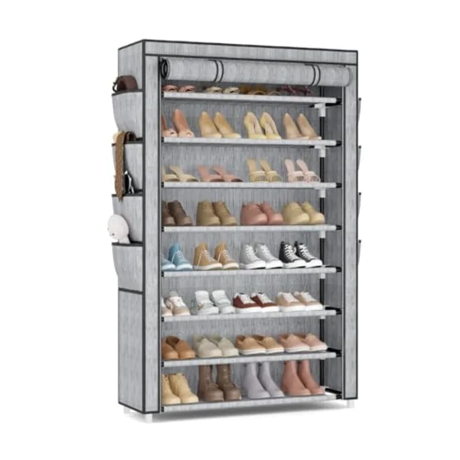 Scarpiera con Copertura a 8 Livelli, Organizzatore Alto per 36-45 Paia di Scarpe e Stivali, Grande Scaffale Portascarpe Autoportante S