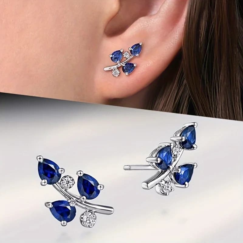 Vintage Blue Synthetic Gemstone Stud Earrings, Elegant Fashion Earrings for Women's Parties, Daily, and Casual Wear