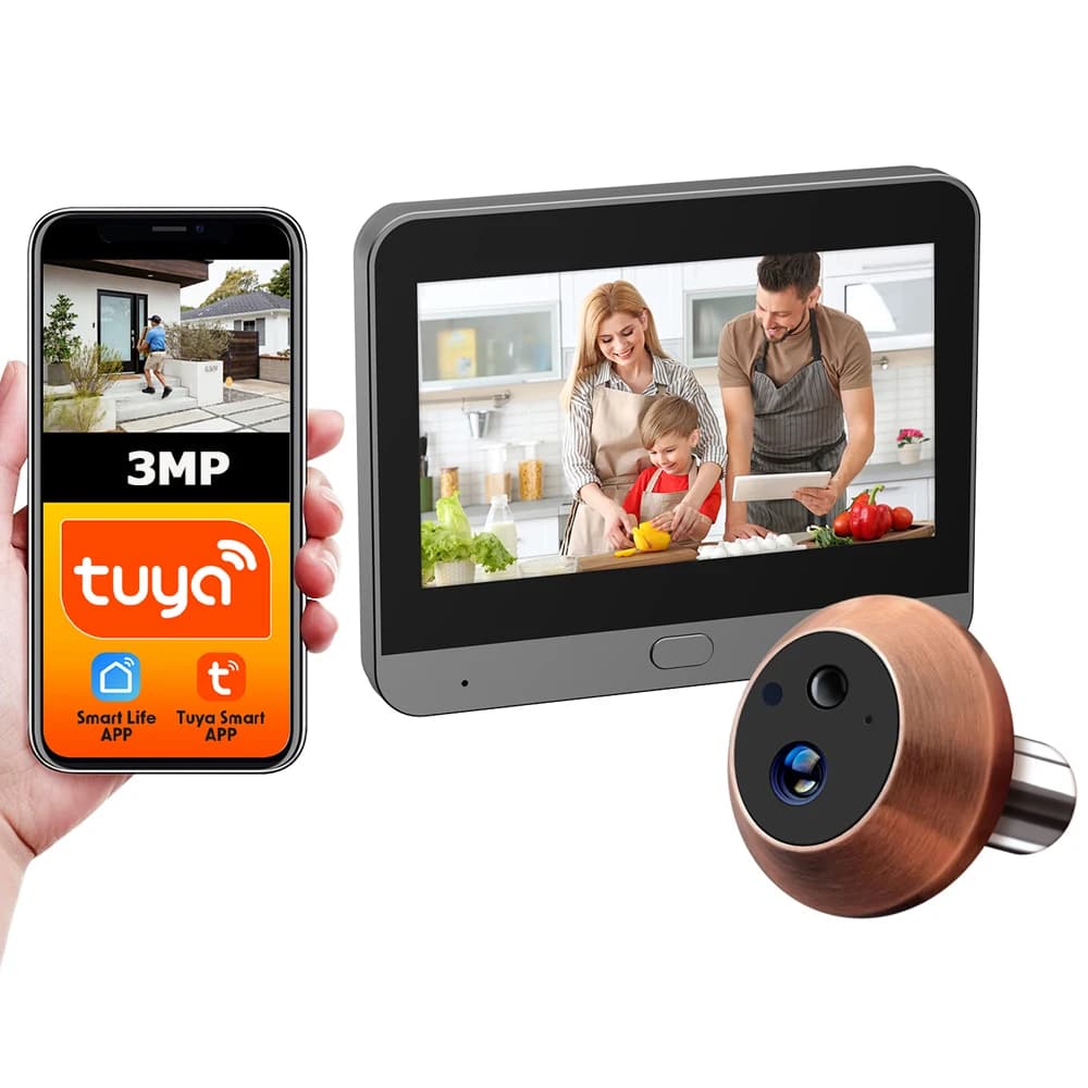 Mini Tuya Smart Life APP Tuya 3MP 2.4Ghz WiFi Magic Door Spioncino Occhio Visualizzatore digitale Batteria Visione notturna Alexa Google Camera