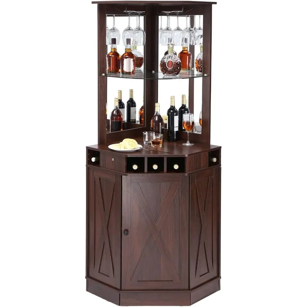 Mobile bar industriale, tavolo per vino o liquori e bicchieri, credenza con porta bicchieri, mobiletto autoportante in legno stile rustico