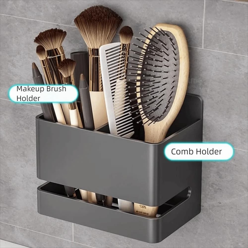 Portaspazzolino da parete senza fori, salvaspazio, portaoggetti per la cura della barba, impermeabile, organizer per pettini e accessori per capelli per la casa