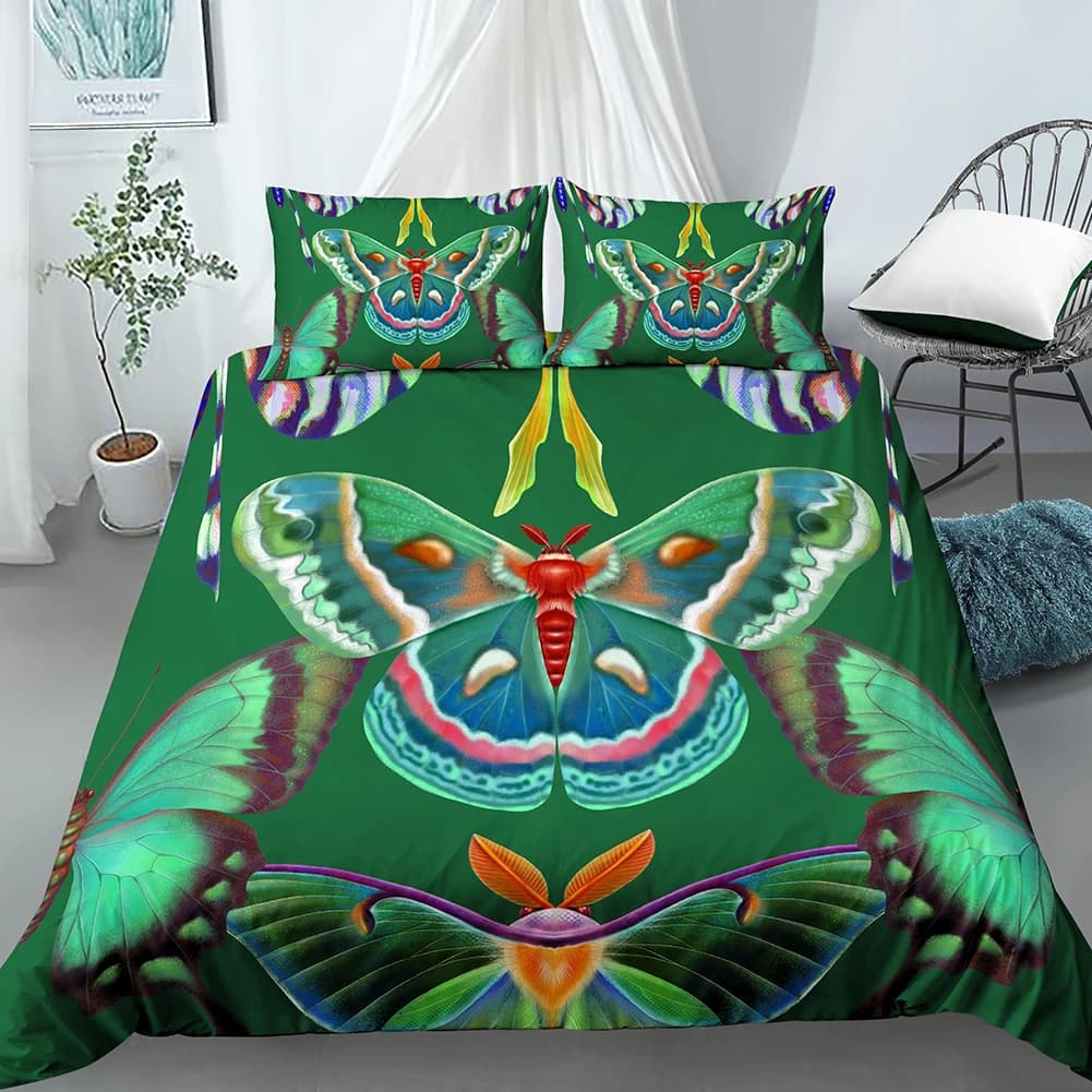Set copripiumino con falena, farfalla, luna, stile divinazione, copripiumino con federa, king size, queen size, per adolescenti e adulti