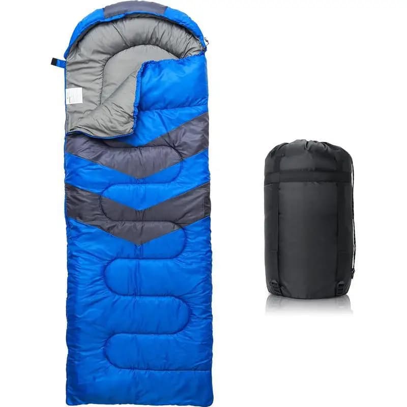 Adult sleeping bag 3 seasons in standard length polyester customizable for cold season and warm backpack