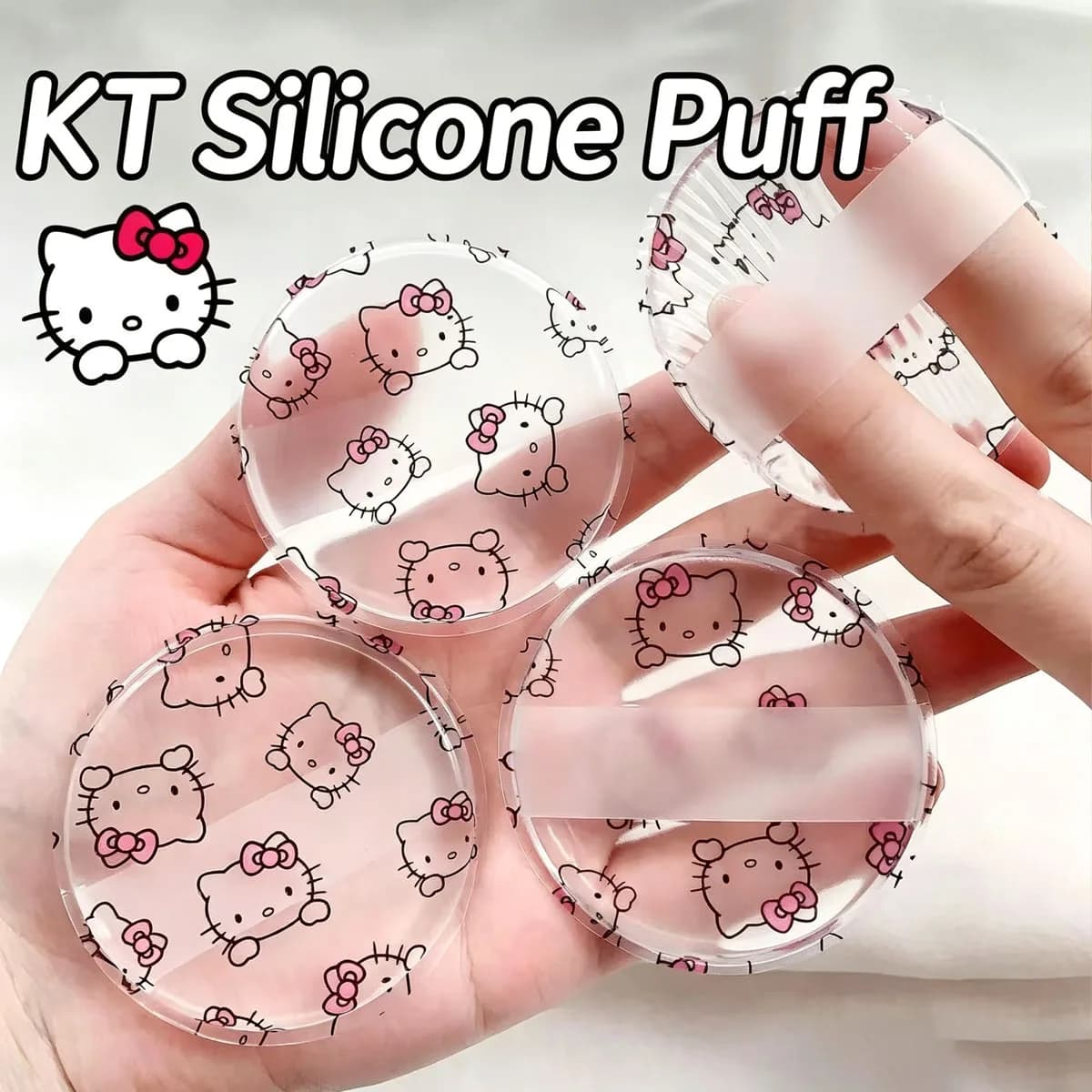 Sanrio Hello Kitty Cloud-Soft Silicone Puff Foundation Body Lotion Zero-Absorption Hygienic Beauty Tool Transparent