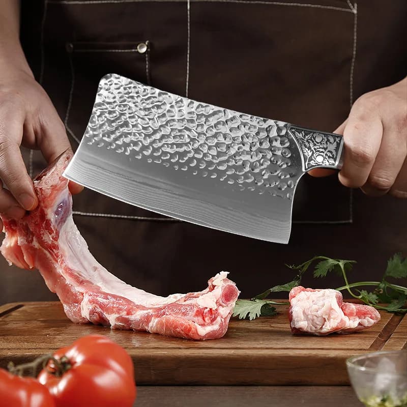 7.5 Inch Chopper Knife Damascus Steel Blade Wood Handle Slicing Cleaver Handmade Forged Kitchen Knife Meat And Poultry Tools