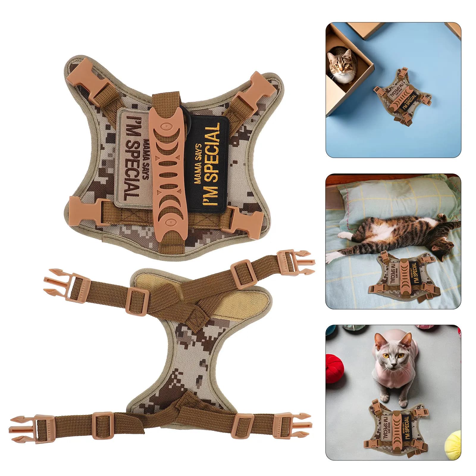 Tactical Cat Harness Adjustable Escape Proof Vest Small Pet Walking Training Hiking Cat Harness Leash Set Dog Working Pet Vest