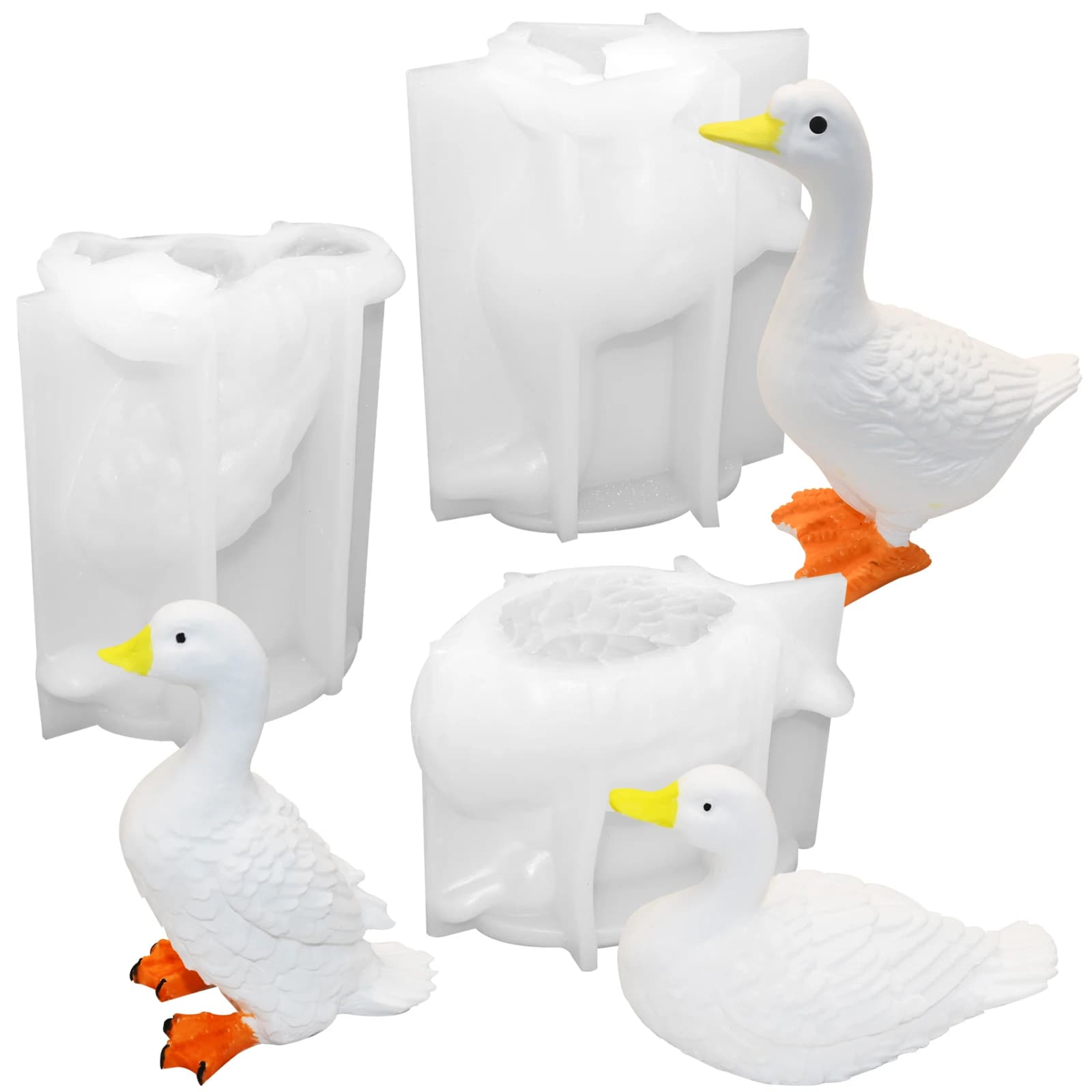3D Duck Silicone Mold, 3 Pcs Animal Resin Casting Molds, Adorable Duck Goose Clay Mold for Plaster Candle DIY