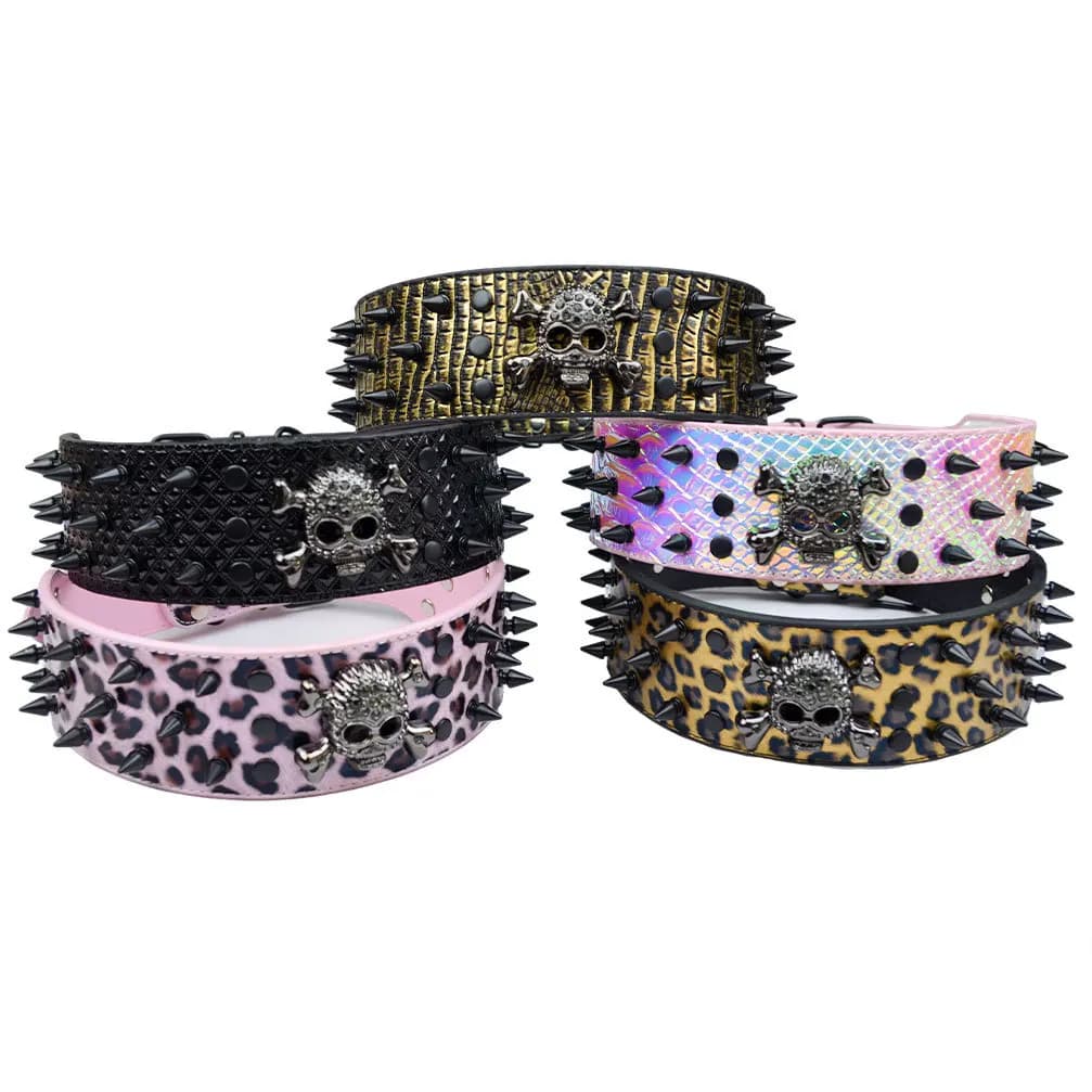 Collari per cani in pelle con borchie per cani di taglia grande e media, Pit Bull, Mastiff, Rottweiler, Labrador, Boxer, collare a teschio medio-grande