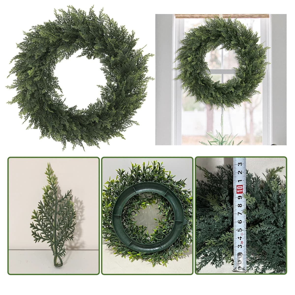 Anello di Fiori Artificiali in Cedro, Materiale PE, Anello di Erba di Cedro, Piante Artificiali per Decorazione Giardino e Casa