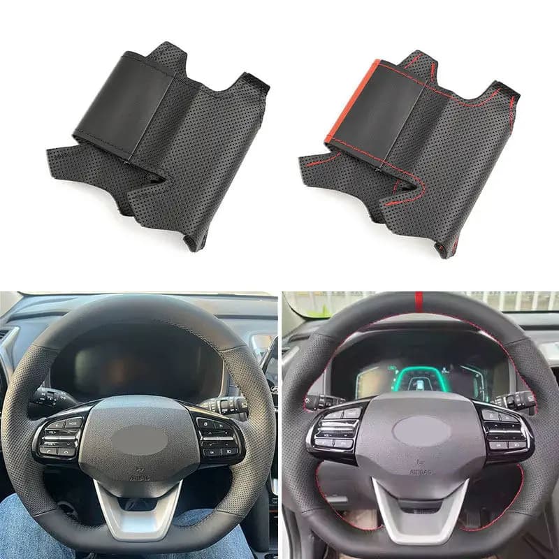For Hyundai Santa Fe ix35 2019 2020-2024 Interior Accessories Car Trek Microfiber Leather Wheel Cover Trim Hand Sew