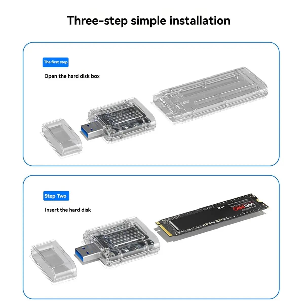 INABEZ Box Esterno Staccabile per SSD M.2 NVMe, Adattatore USB 3.2 Type-A per M.2, Custodia per SSD NVMe, Accessori per Laptop, Grigio Trasparente