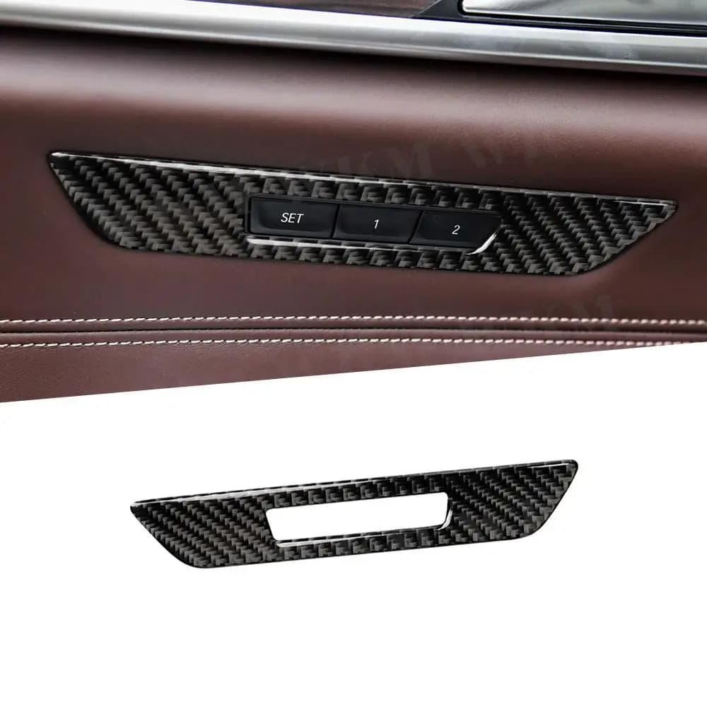 Adesivi decorativi per interni in fibra di carbonio, cornice per pulsante interruttore memoria sedile, per BMW Serie 5 G30, accessori auto