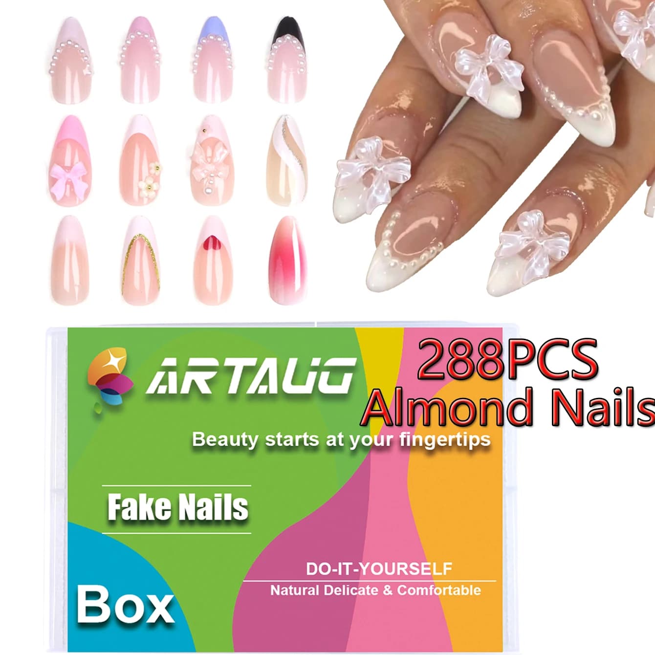 288 pezzi /294 pezzi diversi per nail art, unghie riutilizzabili a copertura totale con 1 gel gelatina e 1 lima per unghie