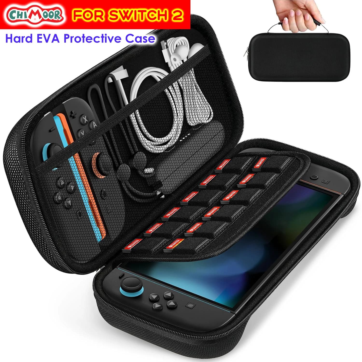 Custodia da trasporto rigida premium per Switch 2 (2025), borsa da viaggio compatta con tasche interne per console, accessori Joy-Cons