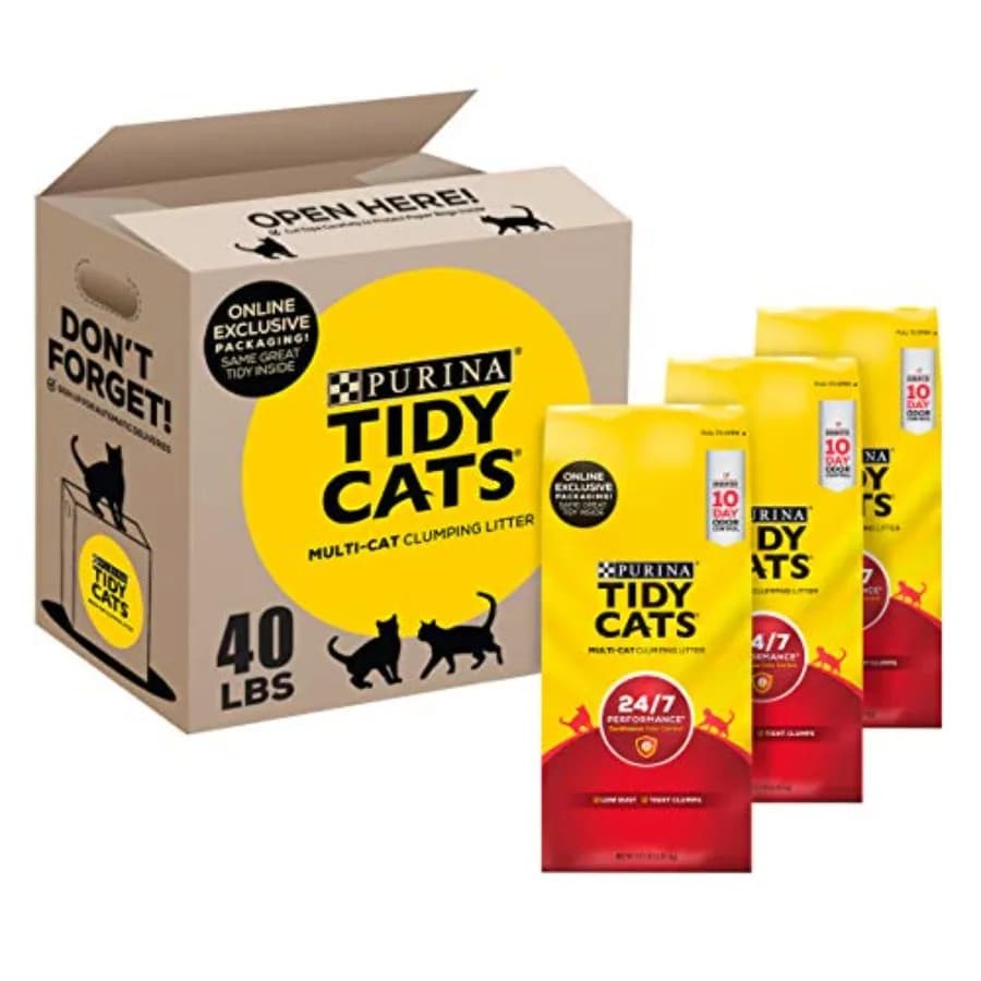 Lettiera Agglomerante Purina 24/7 Performance in Argilla, Confezione Riciclabile da 3 Sacchi da 6 kg per il Controllo degli Odori e Facile Pulizia